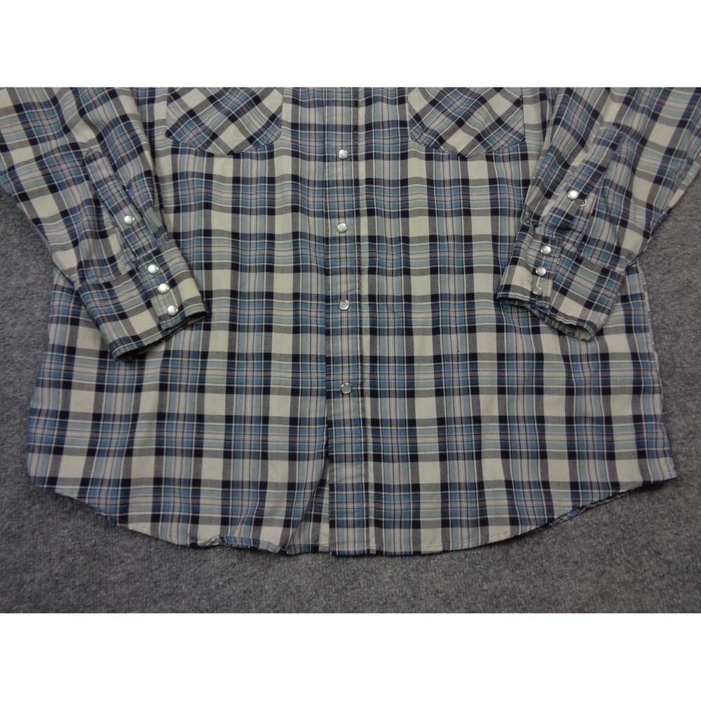 Vintage Big Mac Flannel Shirt  Mens XLT Blue Plaid Pearl Snap Western - Picture 3 of 11